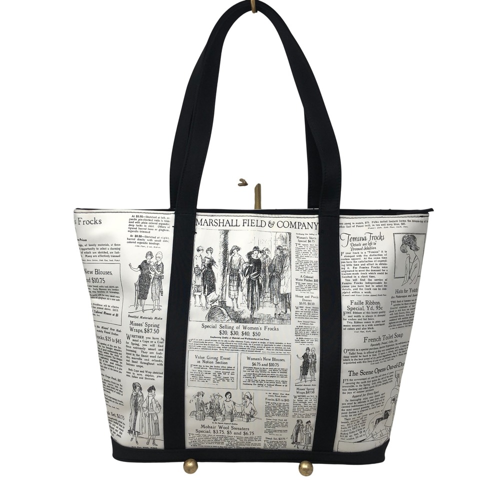 Marshall Field & Company Tote Bag White Black Newspaper Print Vintage Ad Graphic